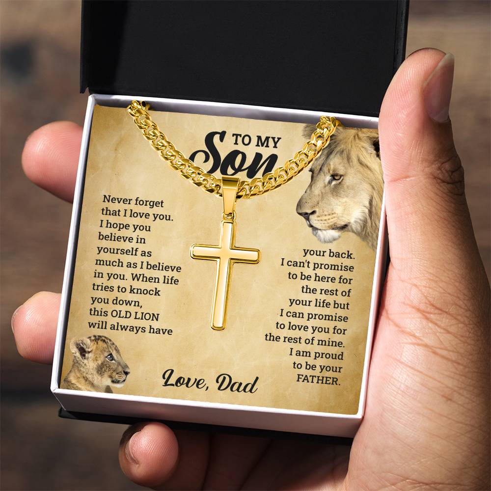 To My Son - Gift for Son from Dad - I can promise to love you for the rest of mine - Artisan Cross with Cuban Link Chain