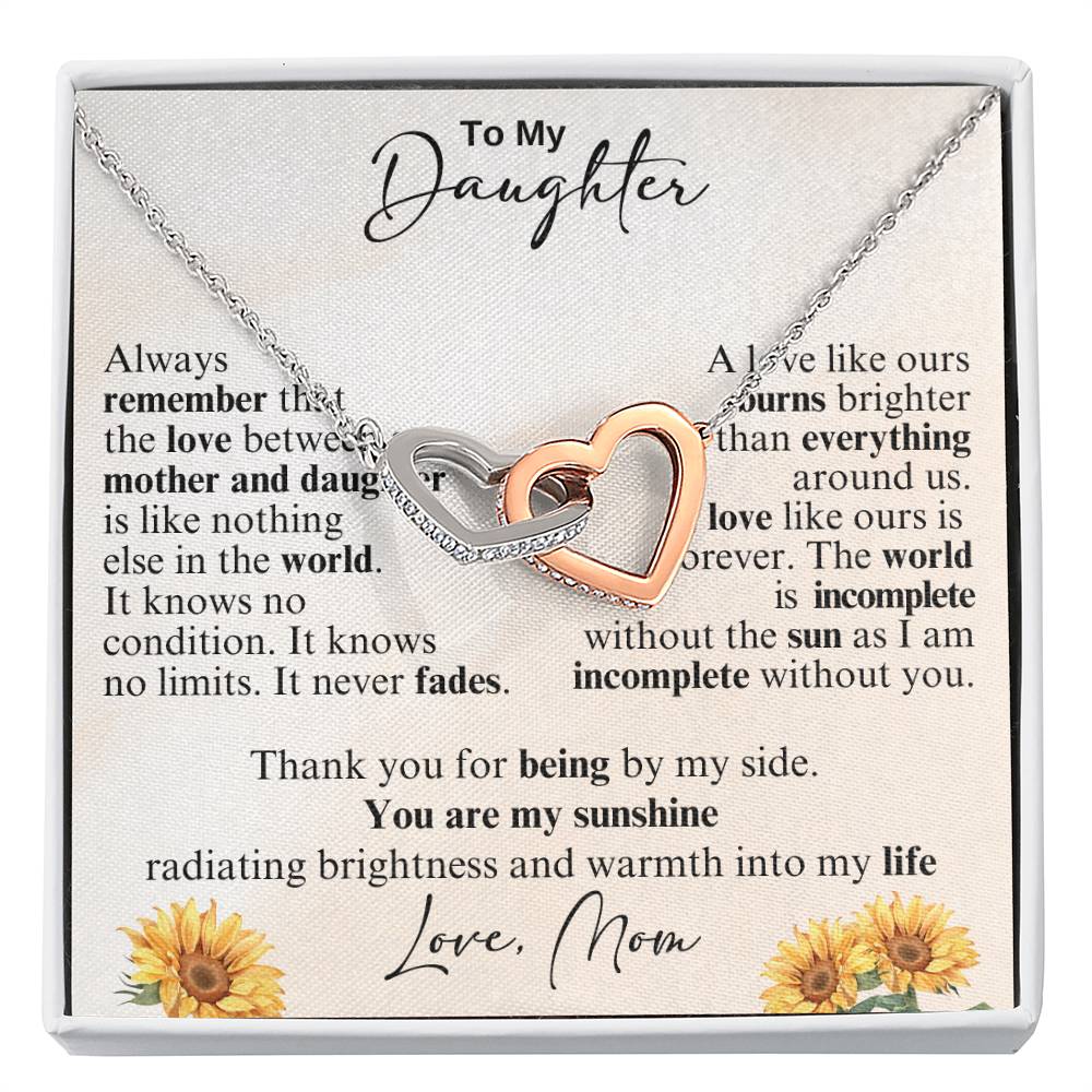 To My Daughter - Thank you for being by my side -  Interlocking Hearts Necklace
