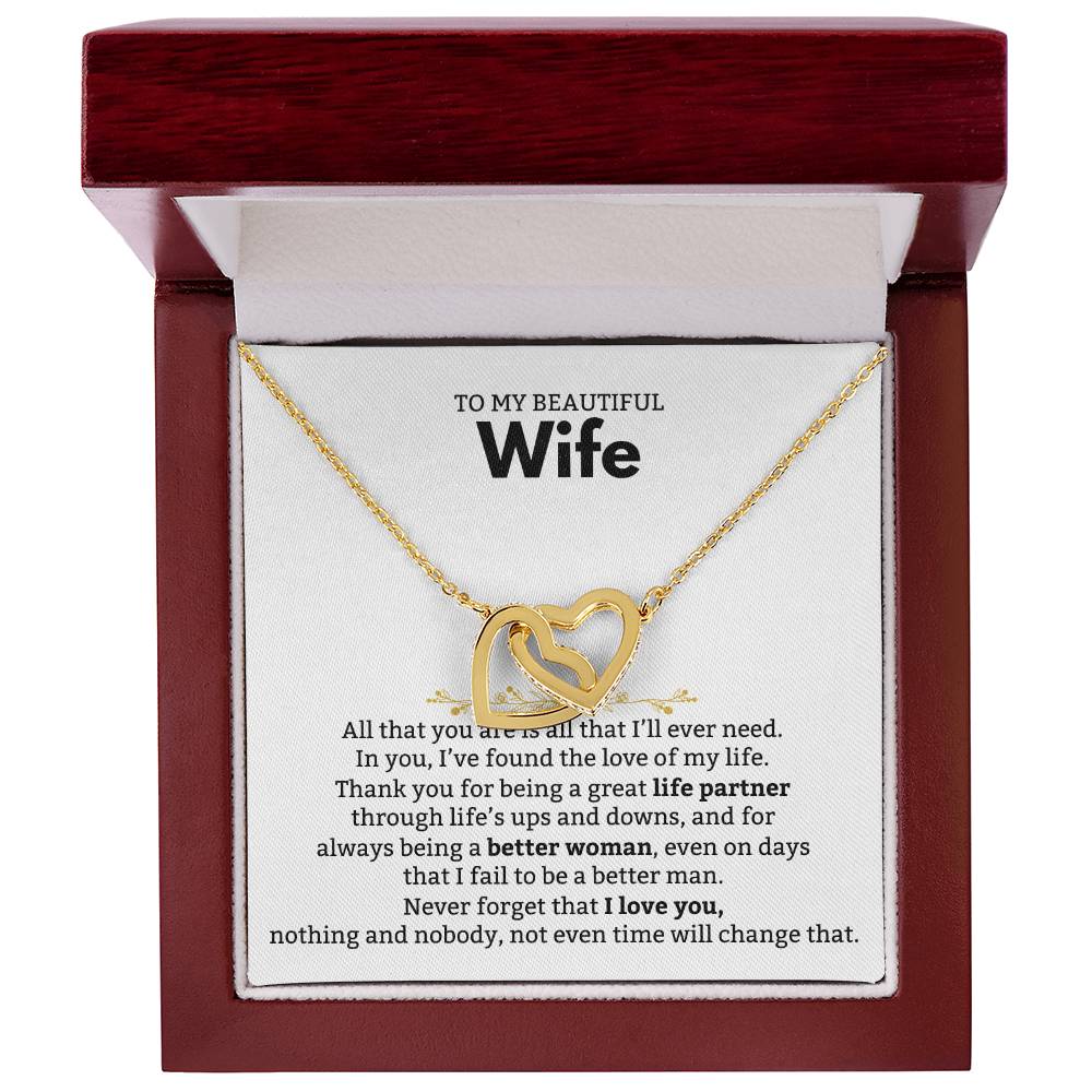 To My Wife Necklace - Loving Gift from Husband for Valentine’s Day, Birthday & Anniversary - Interlocking Hearts Necklace