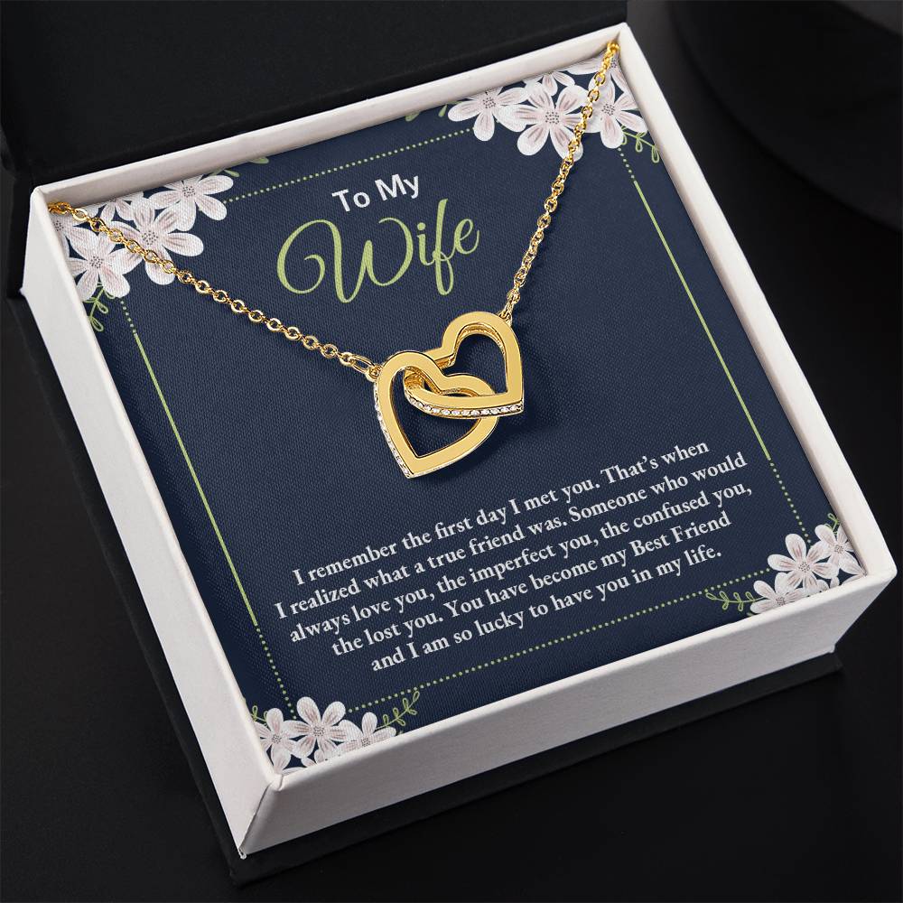 To My Wife Necklace - Perfect Romantic Surprise from Husband for Anniversary, Birthday & Valentine’s Day - Interlocking Hearts Necklace