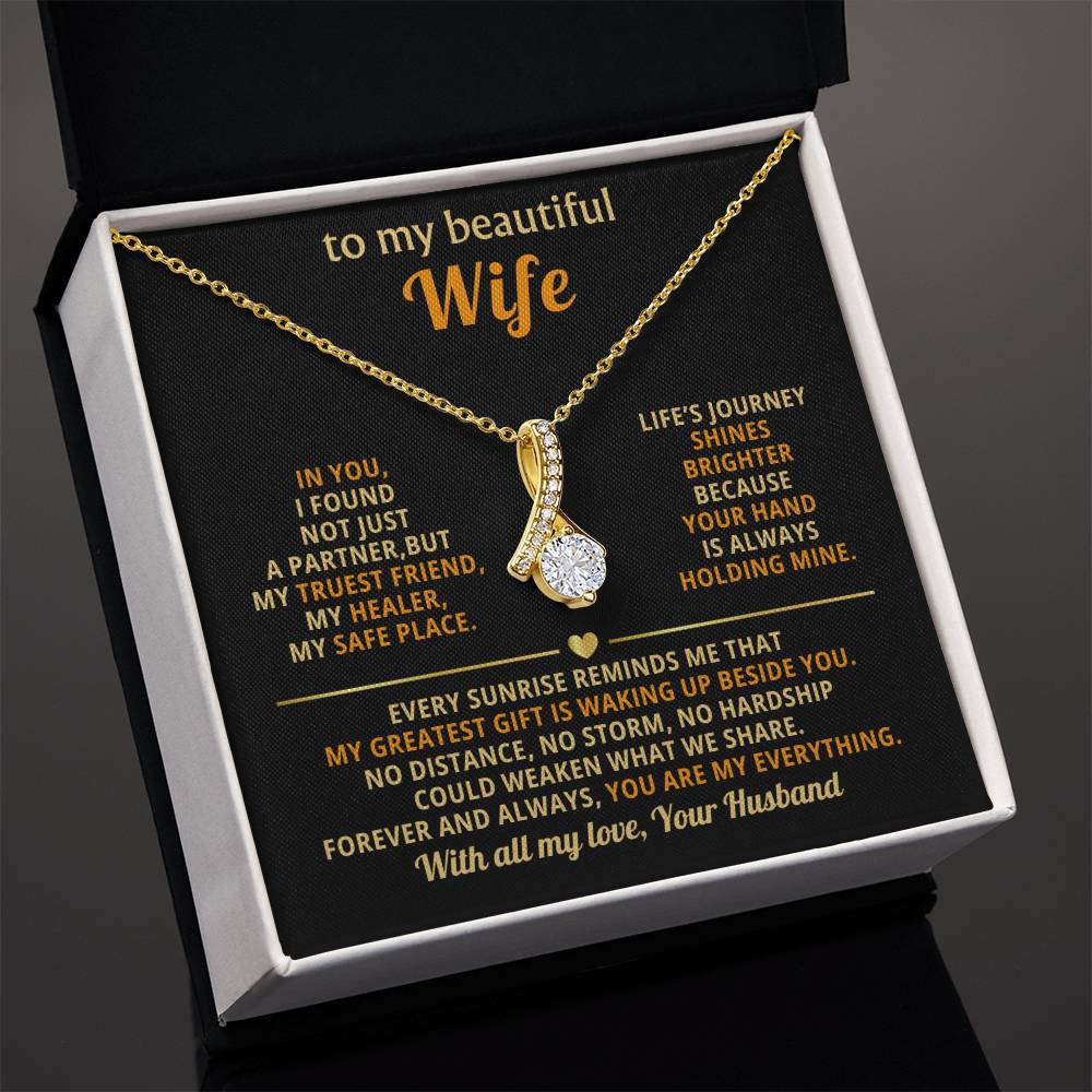 To My Beautiful Wife Necklace - Sentimental Birthday Gift from Husband, Romantic Jewelry for Valentine’s Day & Holidays - Alluring Beauty Necklace