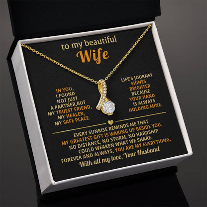 To My Beautiful Wife Necklace - Sentimental Birthday Gift from Husband, Romantic Jewelry for Valentine’s Day & Holidays - Alluring Beauty Necklace