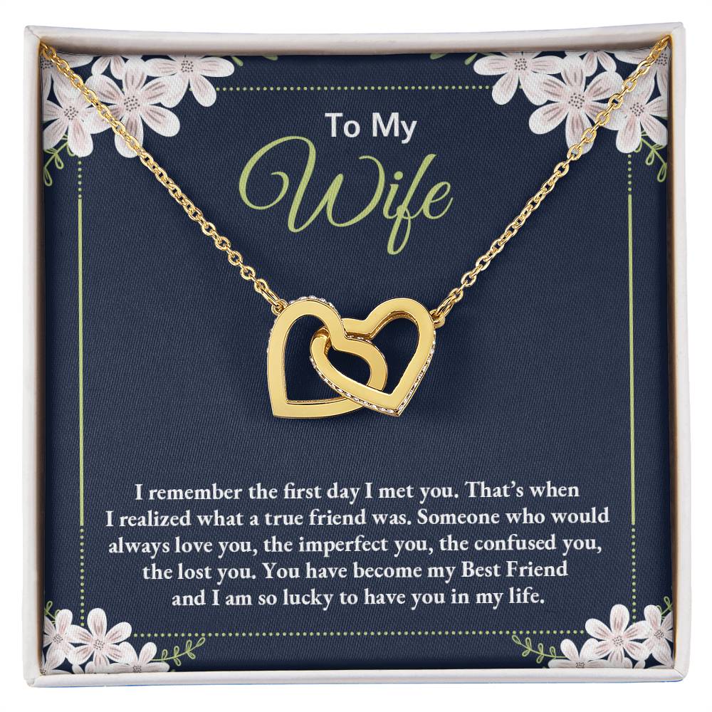 To My Wife Necklace - Perfect Romantic Surprise from Husband for Anniversary, Birthday & Valentine’s Day - Interlocking Hearts Necklace
