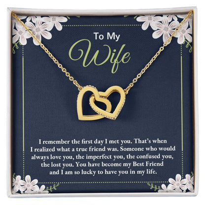 To My Wife Necklace - Perfect Romantic Surprise from Husband for Anniversary, Birthday & Valentine’s Day - Interlocking Hearts Necklace