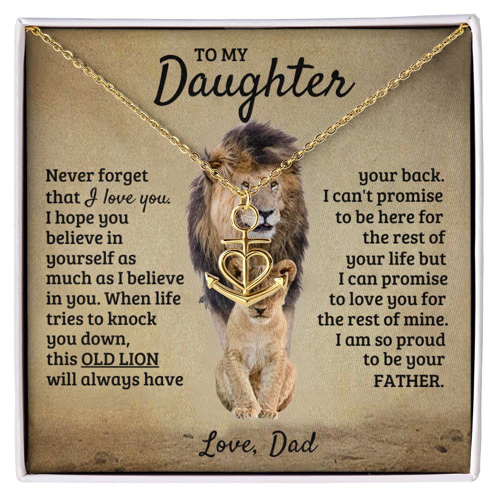 To My Daughter Necklace - Birthday Jewelry Gift from Dad - Old Lion - Anchor Pendant Necklace