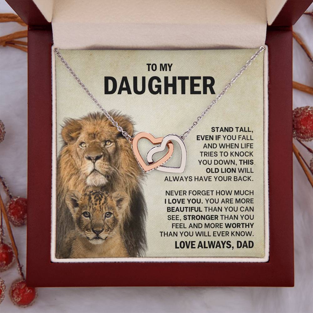 To My Daughter Necklace - Stand Tall - Dad to Daughter Gift - Interlocking Hearts Necklace