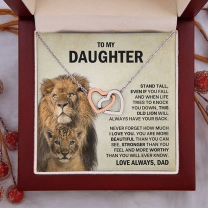 To My Daughter Necklace - Stand Tall - Dad to Daughter Gift - Interlocking Hearts Necklace