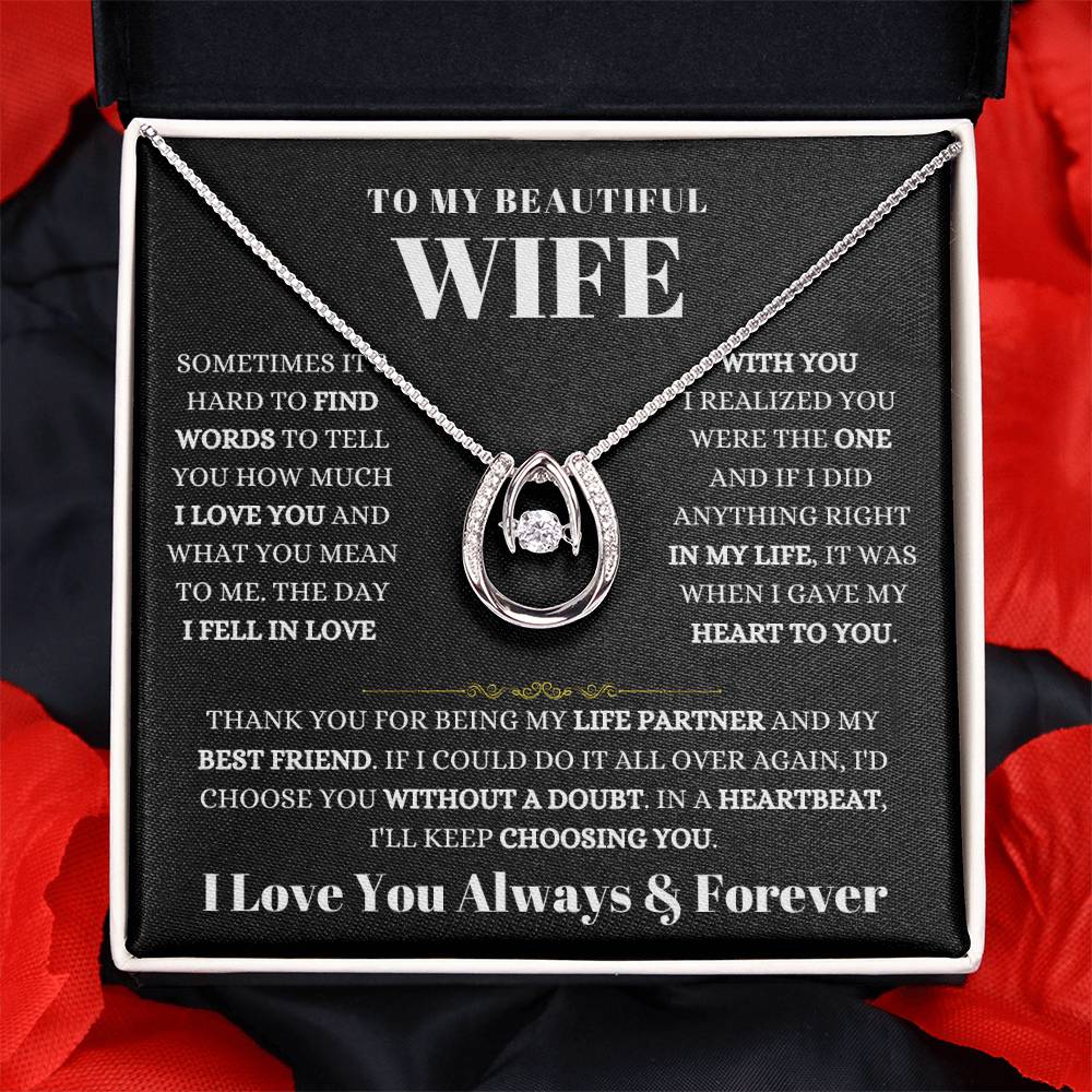 To My Beautiful Wife Necklace - Romantic Everyday Jewelry Gift from Husband for Birthday, Valentine’s Day & Just Because - Lucky In Love Necklace