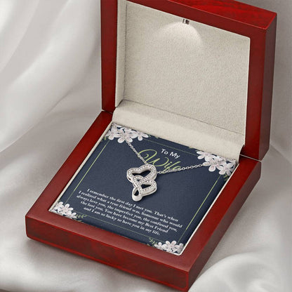 To My Wife Necklace - Meaningful Romantic Gift for Wife from Husband for Valentine’s Day & Forever Love - Heart-to-heart Pendant Necklace