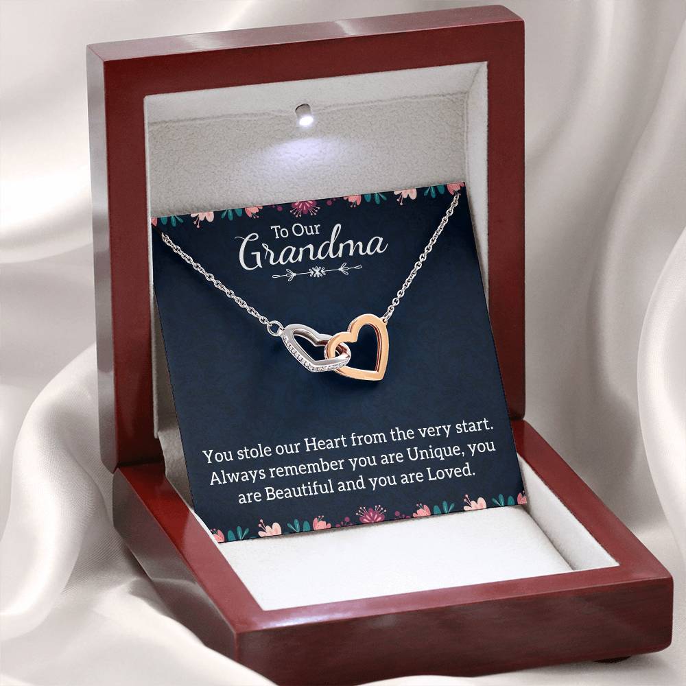To Our Grandma Necklace - You stole our heart from the very start - Interlocking Hearts Necklace