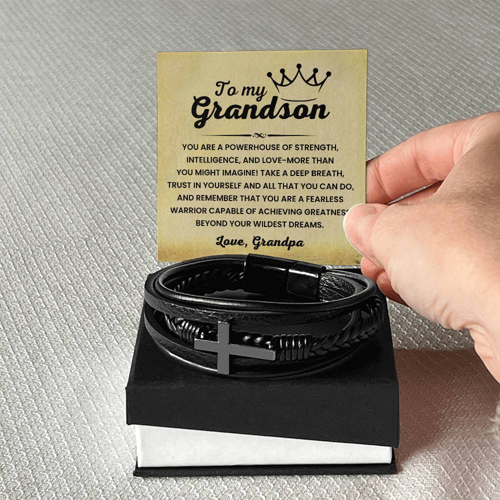 Gift for Grandson – Grandpa Edition – Graduation, Birthday – Men's Cross Bracelet