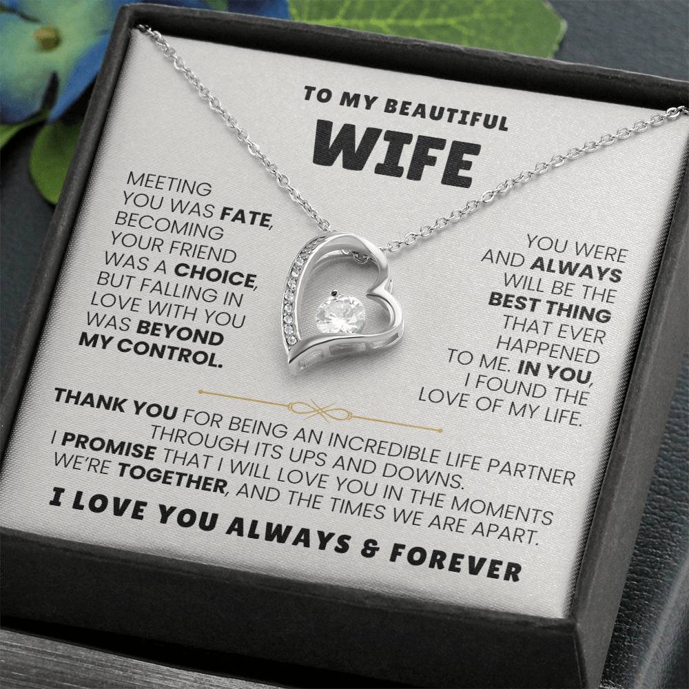 To My Beautiful Wife Necklace - Romantic Anniversary & Valentine’s Day Jewelry Gift from Husband to Wife - Forever Love Necklace