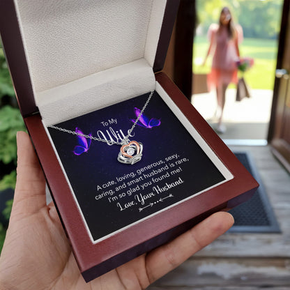 To My Wife Necklace - Sentimental Jewelry Gift from Husband for Birthday, Valentine’s Day & Anniversary - Crown Pendant Necklace