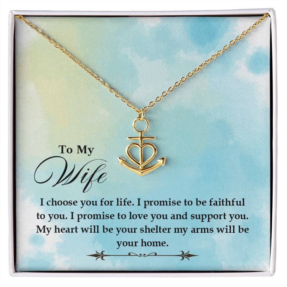 To My Wife Necklace - Special Love Jewelry for Wife from Husband for Birthday, Anniversary & Valentine’s Day - Anchor Pendant Necklace