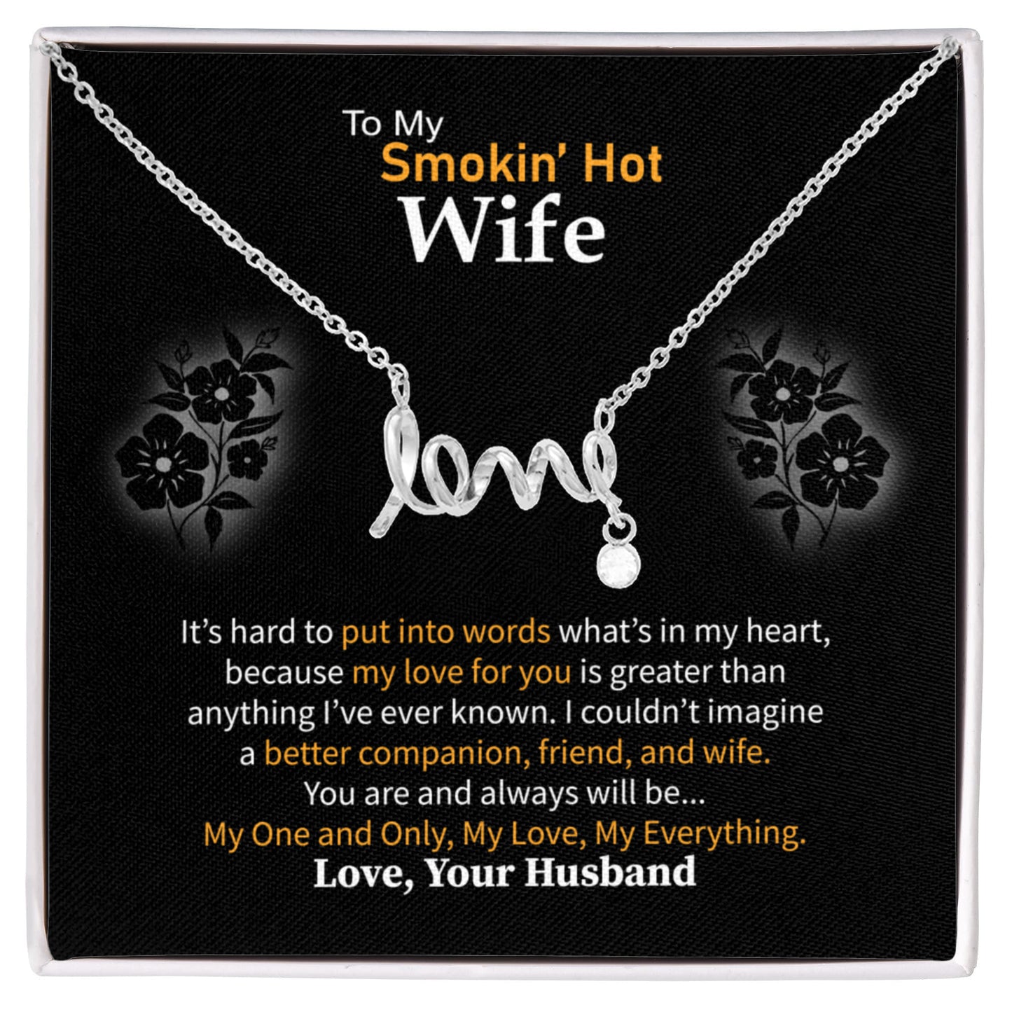 Gift for Wife from Husband - Sentimental Jewelry for Anniversary & Valentine’s Day - Scripted Love Necklace