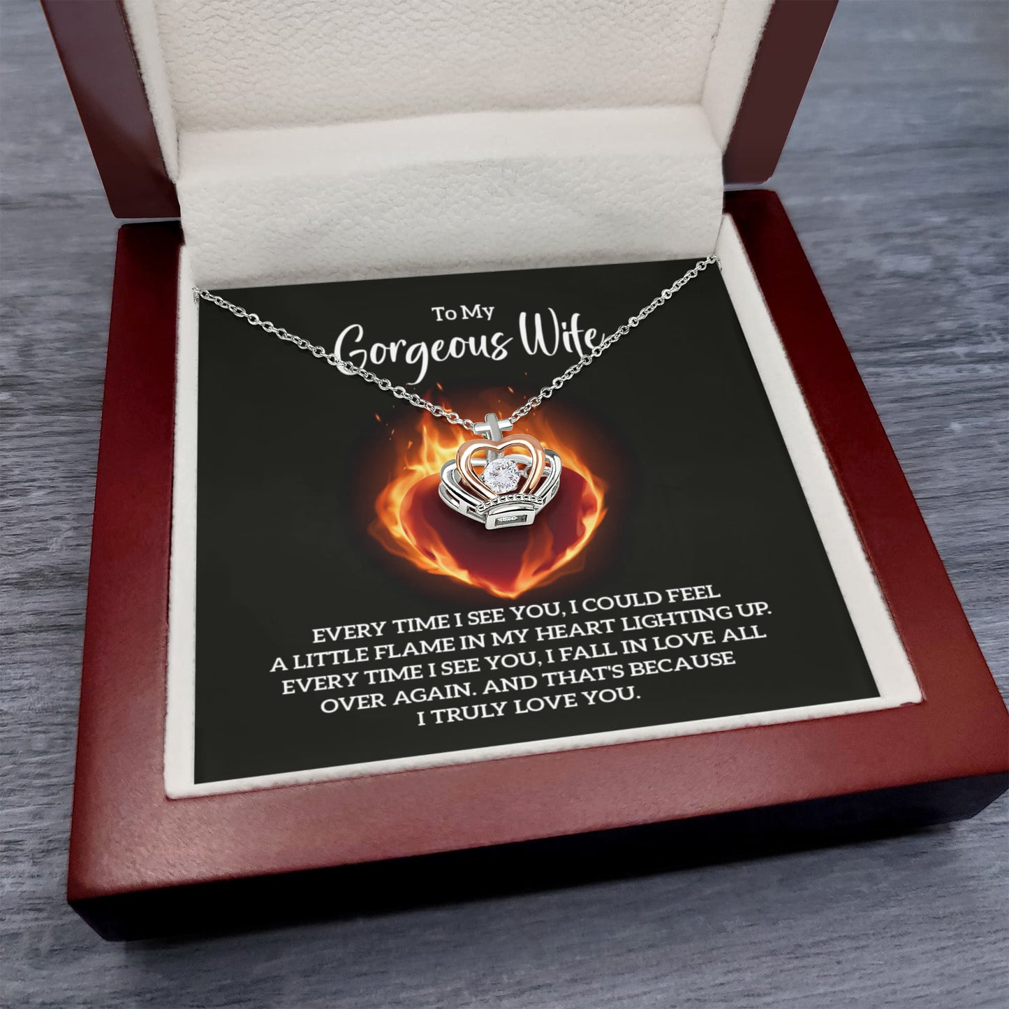 To My Gorgeous Wife Gift from Husband - Every time I see you - Crown Pendant Necklace