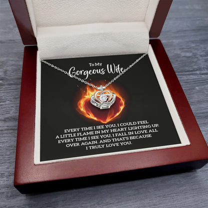 To My Gorgeous Wife Gift from Husband - Every time I see you - Crown Pendant Necklace