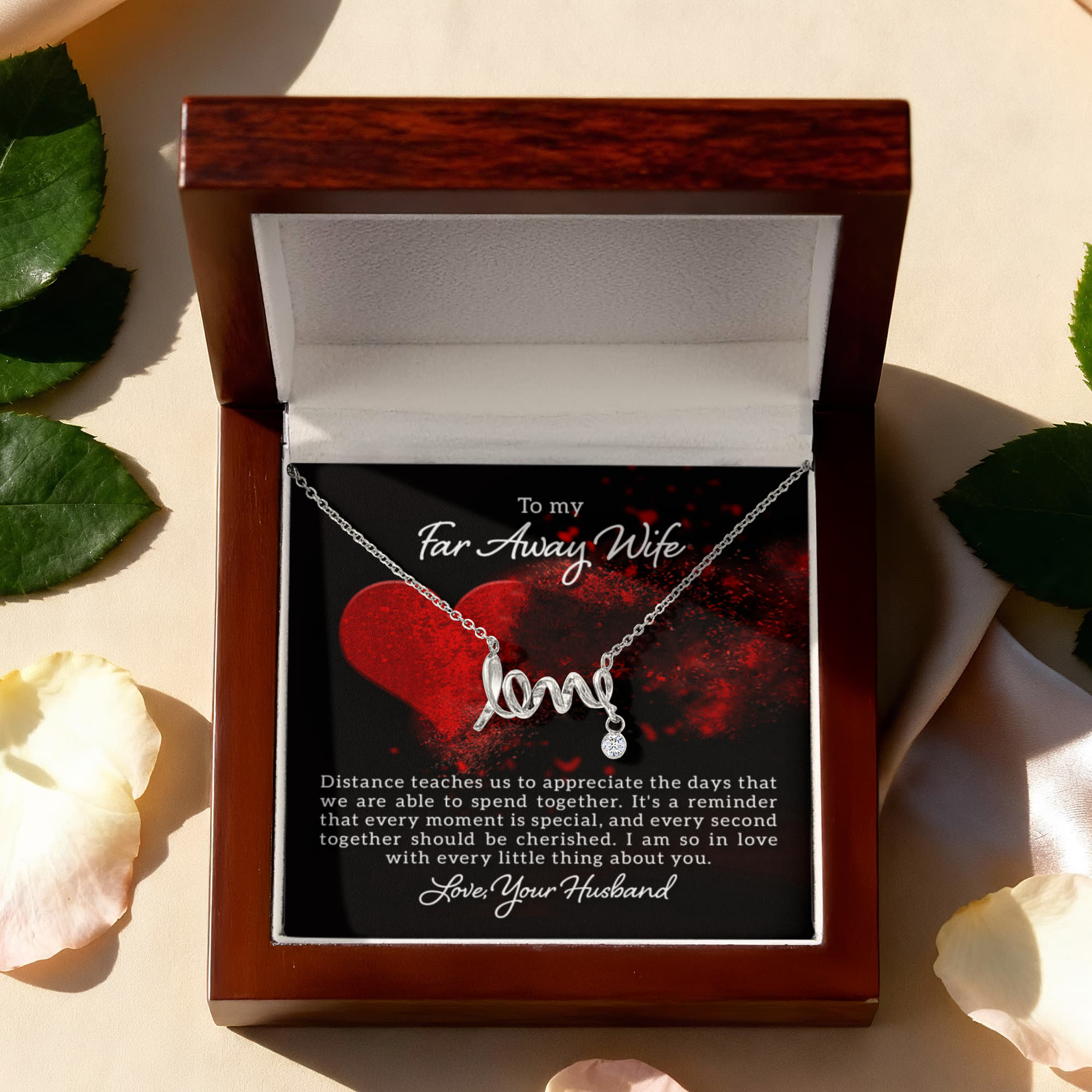 To my far away wife - Distance teaches us - Scripted Love Necklace