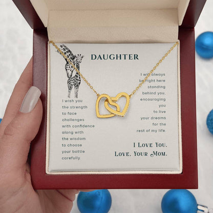 To My Daughter Necklace - Heartfelt Gift from Mom for Birthday, Graduation & Proud Mom Moments - Interlocking Hearts Necklace