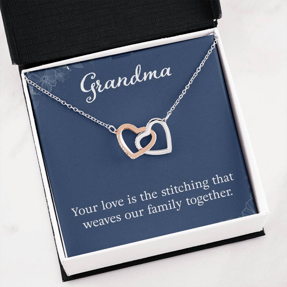 Grandma - Your love is the stitching - Gift for Grandmother - Interlocking Hearts Necklace