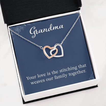 Grandma - Your love is the stitching - Gift for Grandmother - Interlocking Hearts Necklace