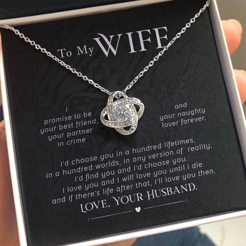Best Gift for Wife from Husband - Emotional Love Jewelry for Birthday, Valentine’s Day, Anniversary & Christmas - Love Knot Necklace