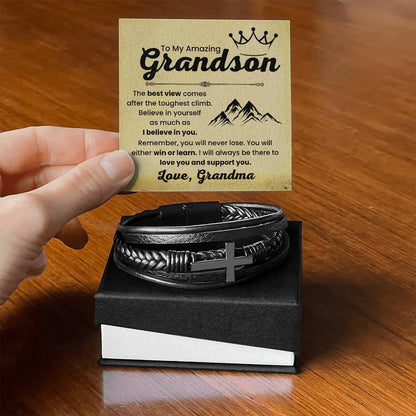 Grandma’s Gift for Grandson – Graduation, Christmas, Birthday – Men's Cross Bracelet