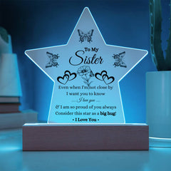Star-Shaped Acrylic Light Gift, Sister Keepsake Plaque, Sentimental LED Night Light, Long-Distance Gift for Her, To My Sister