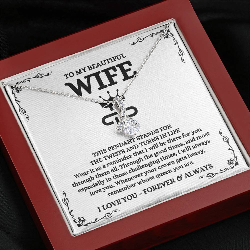 To My Beautiful Wife Necklace - Best Loving Jewelry Gift for Valentine’s Day, Anniversaries & Romantic Surprises - Alluring Beauty Necklace