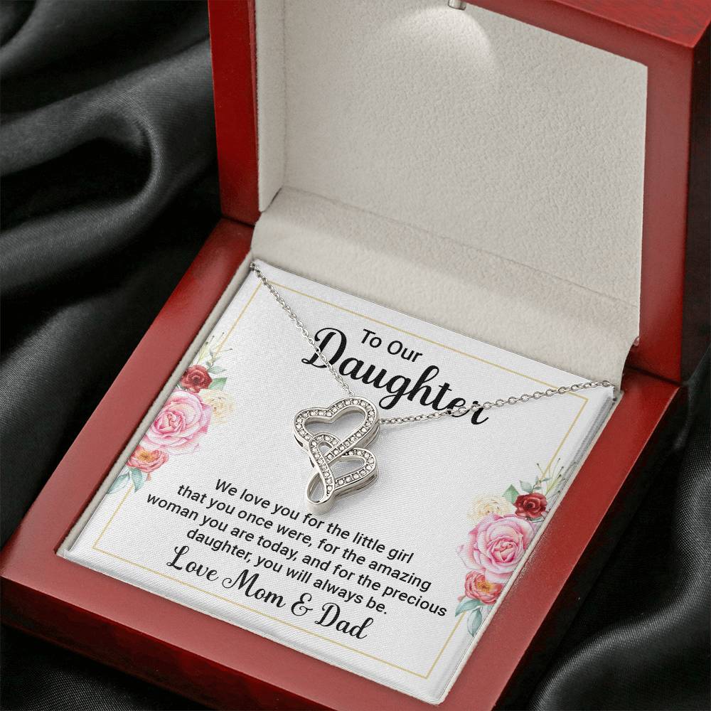 To Our Daughter Necklace – Daughter Graduation & Birthday Present from Mom and Dad – Heart-to-heart Pendant Necklace