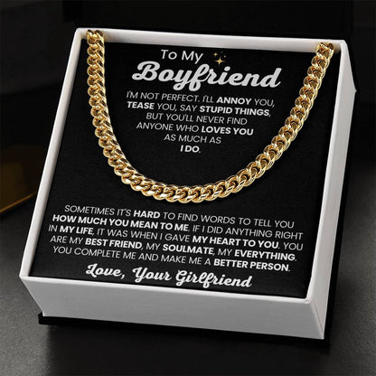 To My Boyfriend - Cuban Link Chain - Girlfriend to Boyfriend Anniversary, Christmas & Birthday Gift