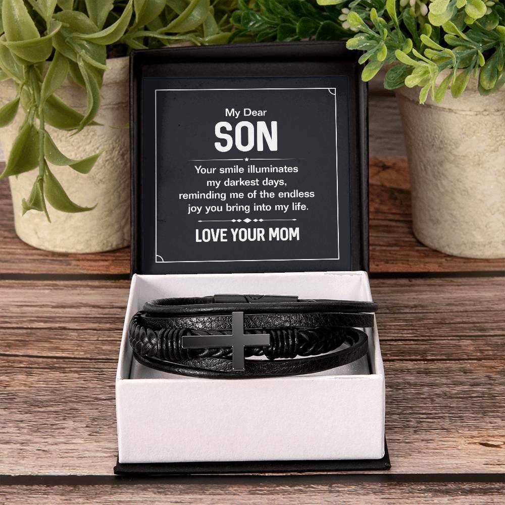 Mom to Son – College Graduation, Birthday – Men’s Cross Bracelet Gift for Son