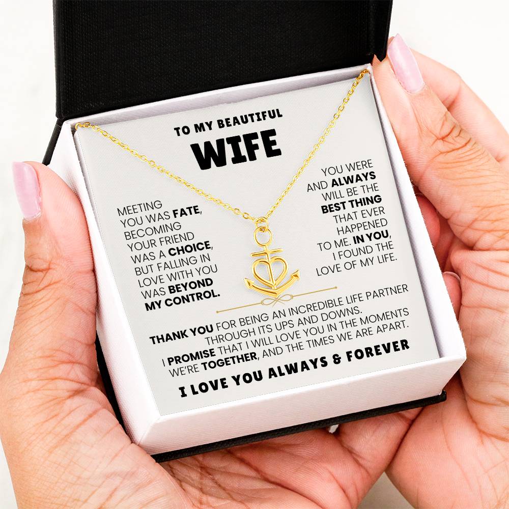 To My Beautiful Wife Necklace - Touching Romantic Gift for Wife from Husband for Christmas, Anniversary & Valentine’s Day - Anchor Pendant Necklace