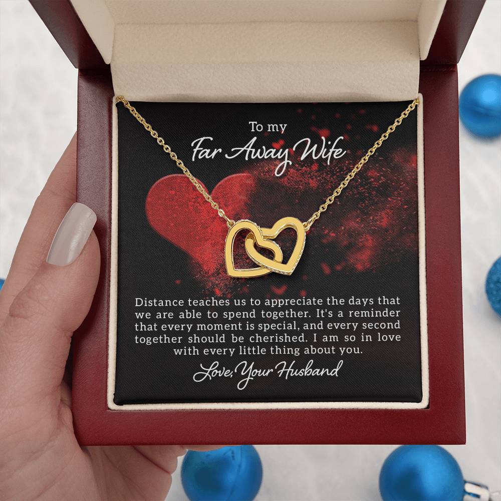 To my far away wife - Distance teaches us - Interlocking Hearts Necklace