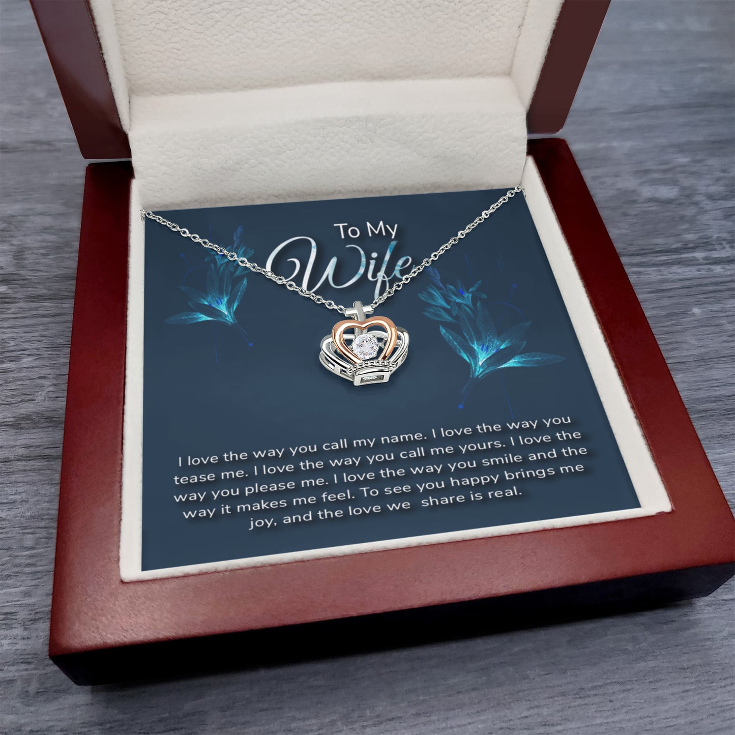 To My Wife Necklace - Emotional Husband-to-Wife Gift for Anniversary, Birthday & Valentine’s Day - Crown Pendant Necklace