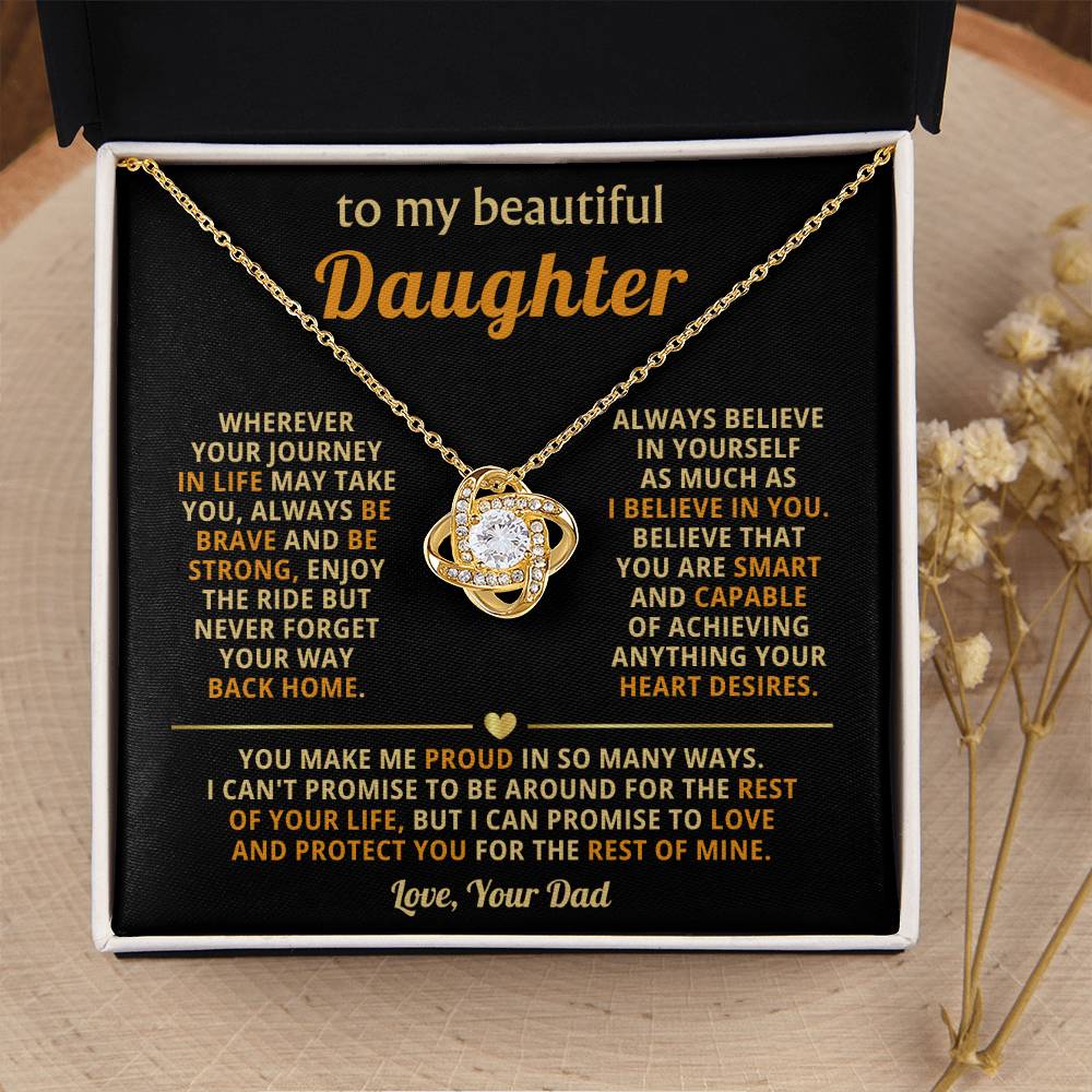 To My Daughter Necklace – Graduation & Christmas Gift from Dad – Love Knot Necklace