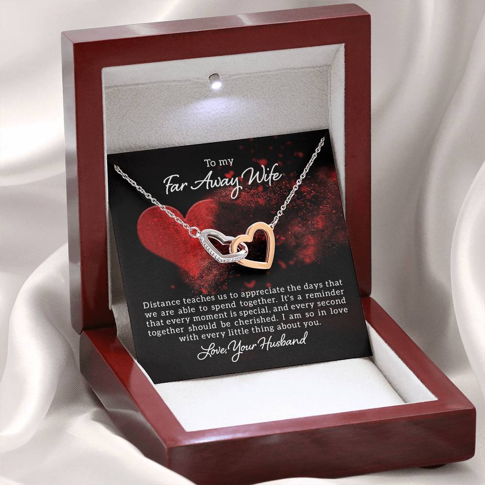To my far away wife - Distance teaches us - Interlocking Hearts Necklace