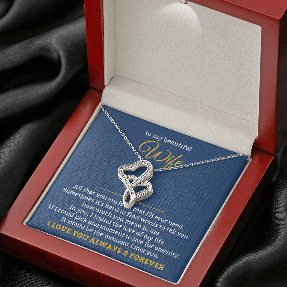 To My Beautiful Wife Necklace - Touching Romantic Gift for Wife from Husband for Christmas, Anniversary & Valentine’s Day - Heart-to-heart Pendant Necklace