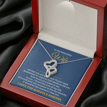 To My Beautiful Wife Necklace - Touching Romantic Gift for Wife from Husband for Christmas, Anniversary & Valentine’s Day - Heart-to-heart Pendant Necklace