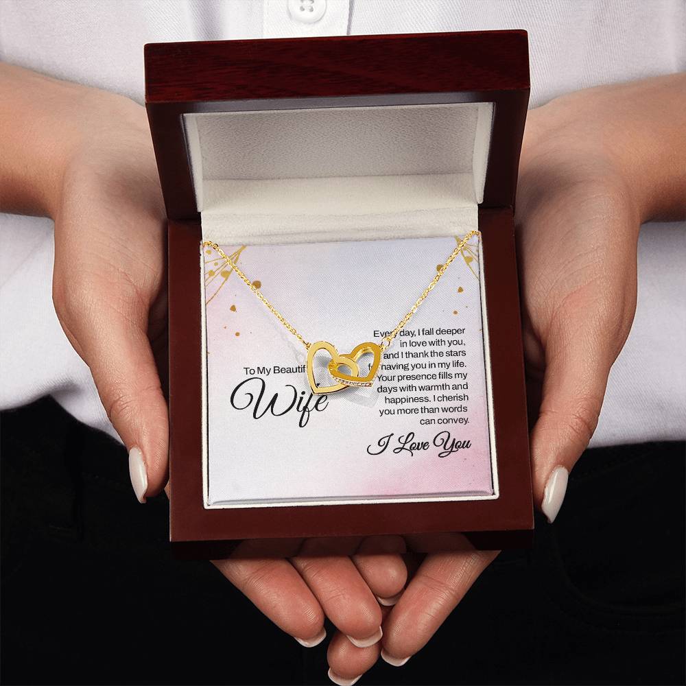 To My Wife Necklace - Heartwarming Gift from Husband for Birthday, Anniversary & Valentine’s Day - Interlocking Hearts Necklace