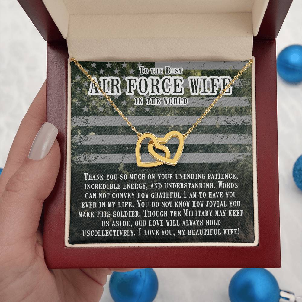 To My Air Force Wife Necklace - Jewelry Gift for Anniversary from Husband - Interlocking Hearts Necklace