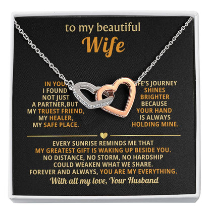 Thoughtful Romantic Wife Gift - Jewelry from Husband for Any Occasion - Interlocking Hearts Necklace
