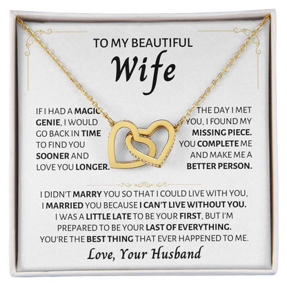 To My Wife Necklace - Romantic Gift from Husband for Birthday, Anniversary, Christmas & Valentine’s Day - Interlocking Hearts Necklace