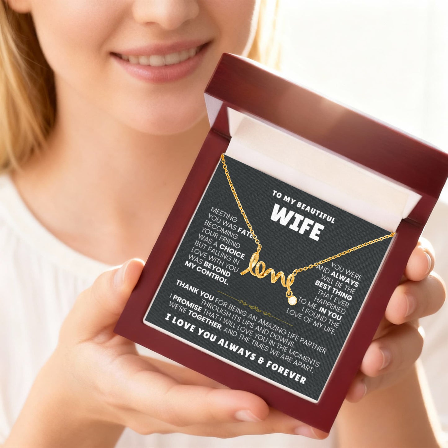 To My Wife Necklace - Heartfelt Gift for Birthday & Valentine’s Day - Scripted Love Necklace