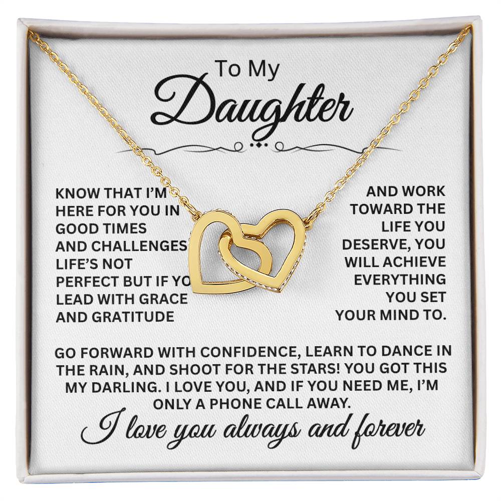 To My Daughter Necklace – Daughter Jewelry for Graduation, Birthday – Interlocking Hearts Necklace