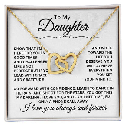 To My Daughter Necklace – Daughter Jewelry for Graduation, Birthday – Interlocking Hearts Necklace