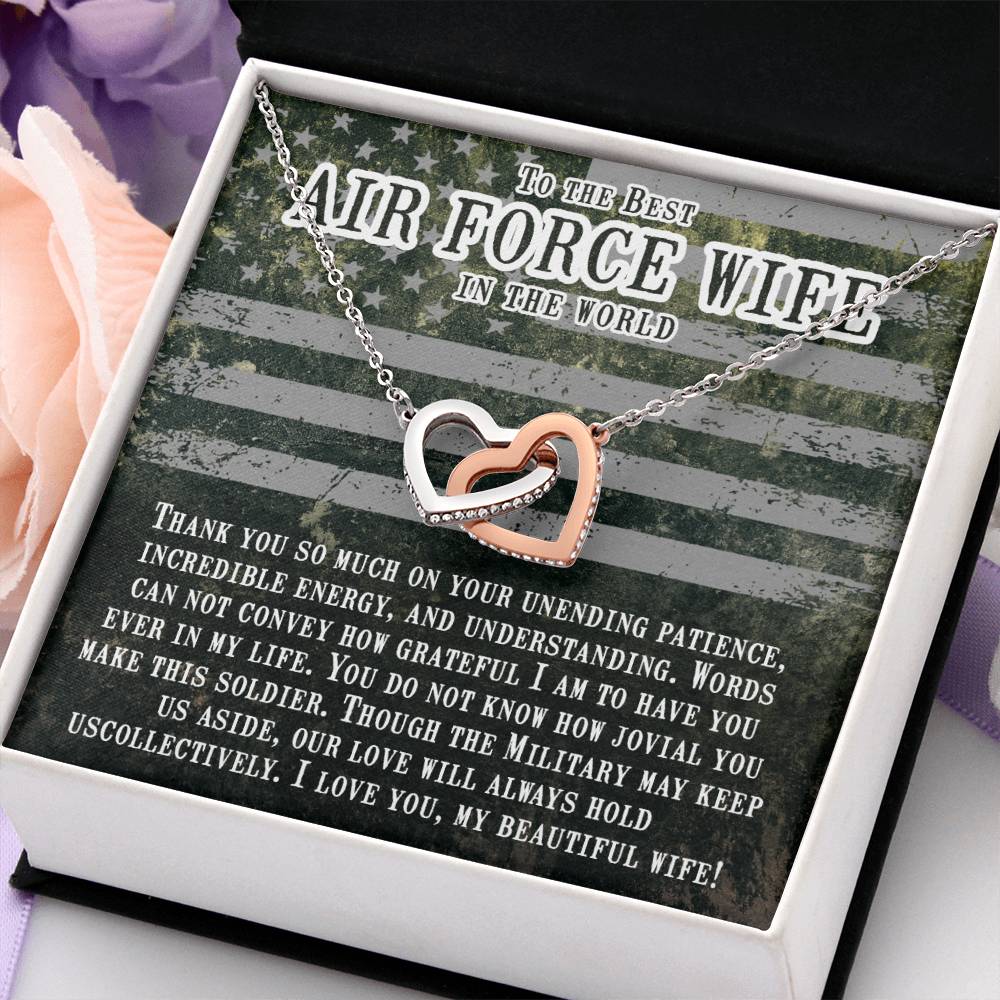 To My Air Force Wife Necklace - Jewelry Gift for Anniversary from Husband - Interlocking Hearts Necklace