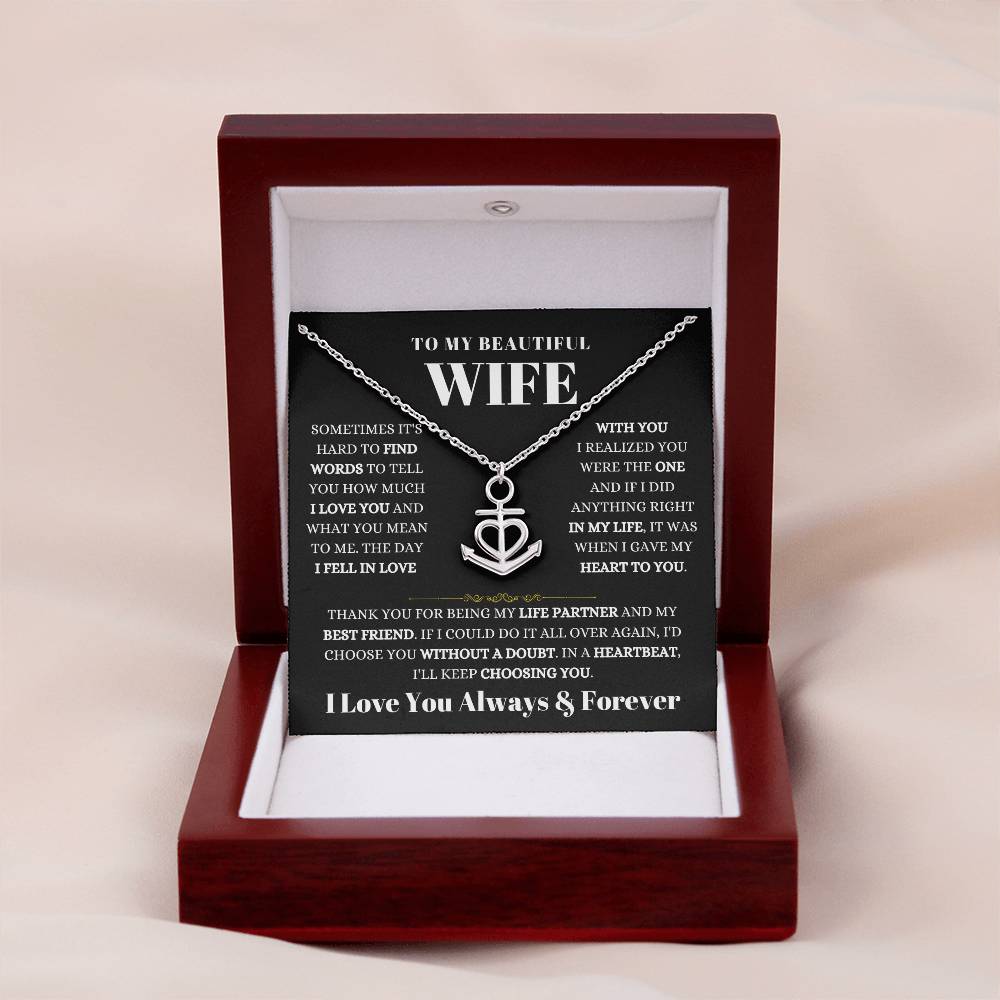 To My Beautiful Wife Necklace - Romantic Husband to Wife Jewelry for Birthday, Valentine’s Day & Special Celebrations - Anchor Pendant Necklace