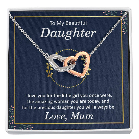 To My Daughter Necklace - Proud Mum to Daughter Jewelry for Birthday, Graduation & Special Celebrations - Interlocking Hearts Necklace