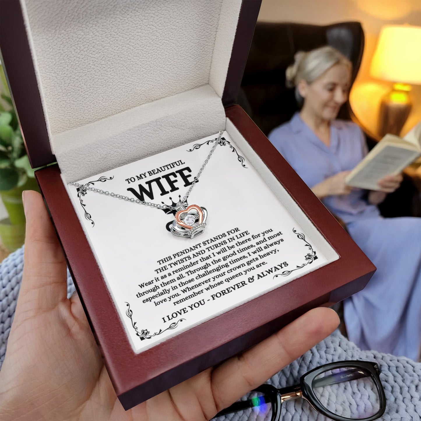 To My Wife Necklace - Romantic Birthday Gift from Husband - Crown Pendant Necklace